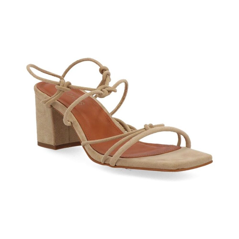 ALOHAS Beige Suede Strappy Block Heel Sandals